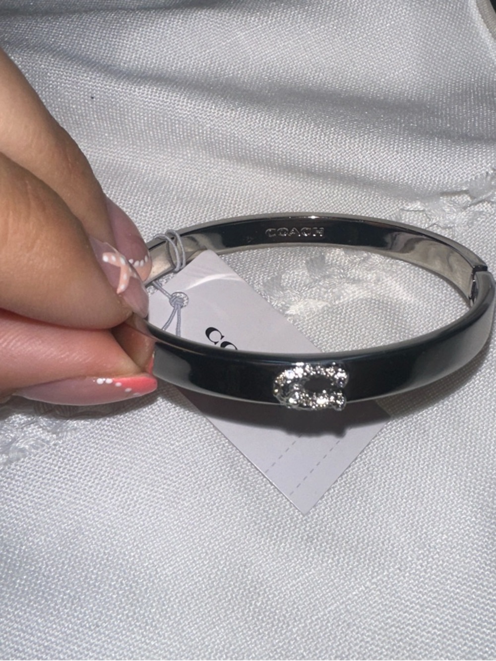 Coach Black and Silver Crystal 'C' Bangle Bracelet